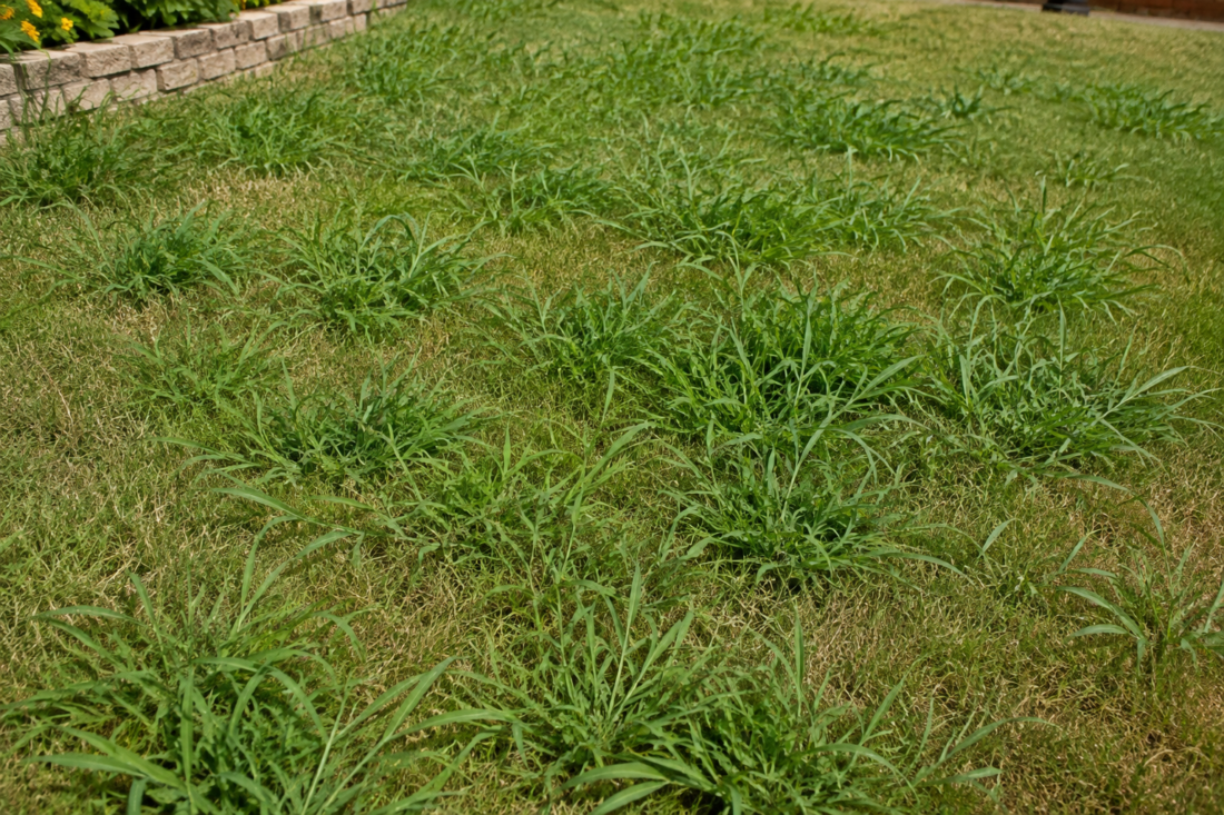 crabgrass infested lawn
