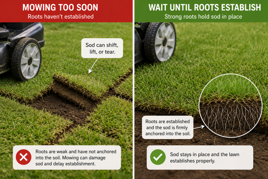 when to mow new sod