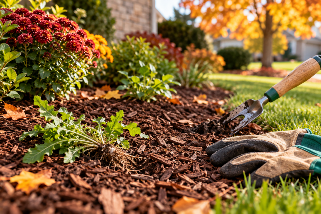 fall mulching and weed pulling
