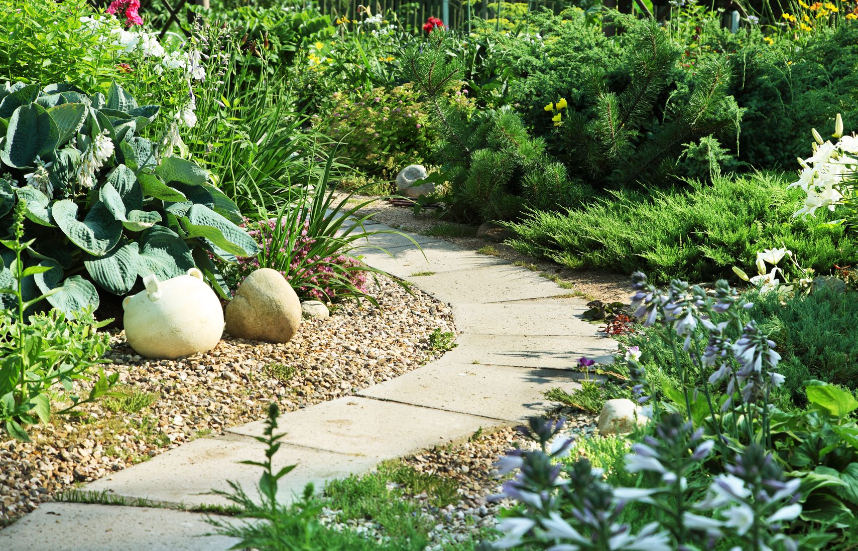 stone walkway in desert landscaping garden