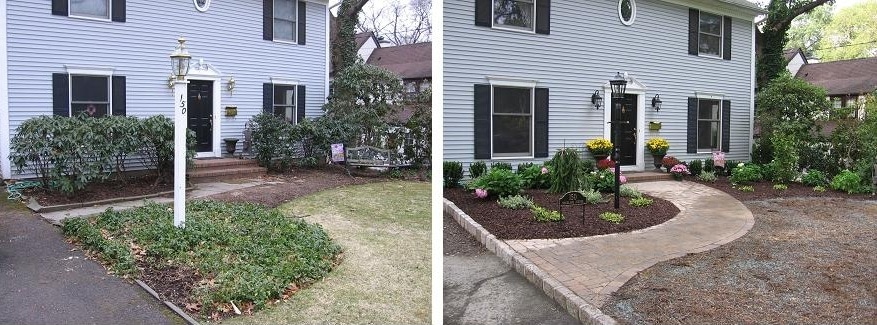 Image of Before-and-after photo of mulch in yard