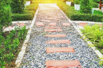 brick and stone walkway hardscaping no-maintenance landscaping